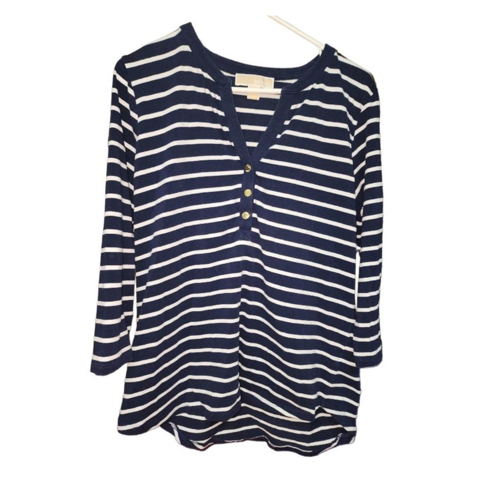 Michael Kors Striped 3/4 Sleeve Top Size Large